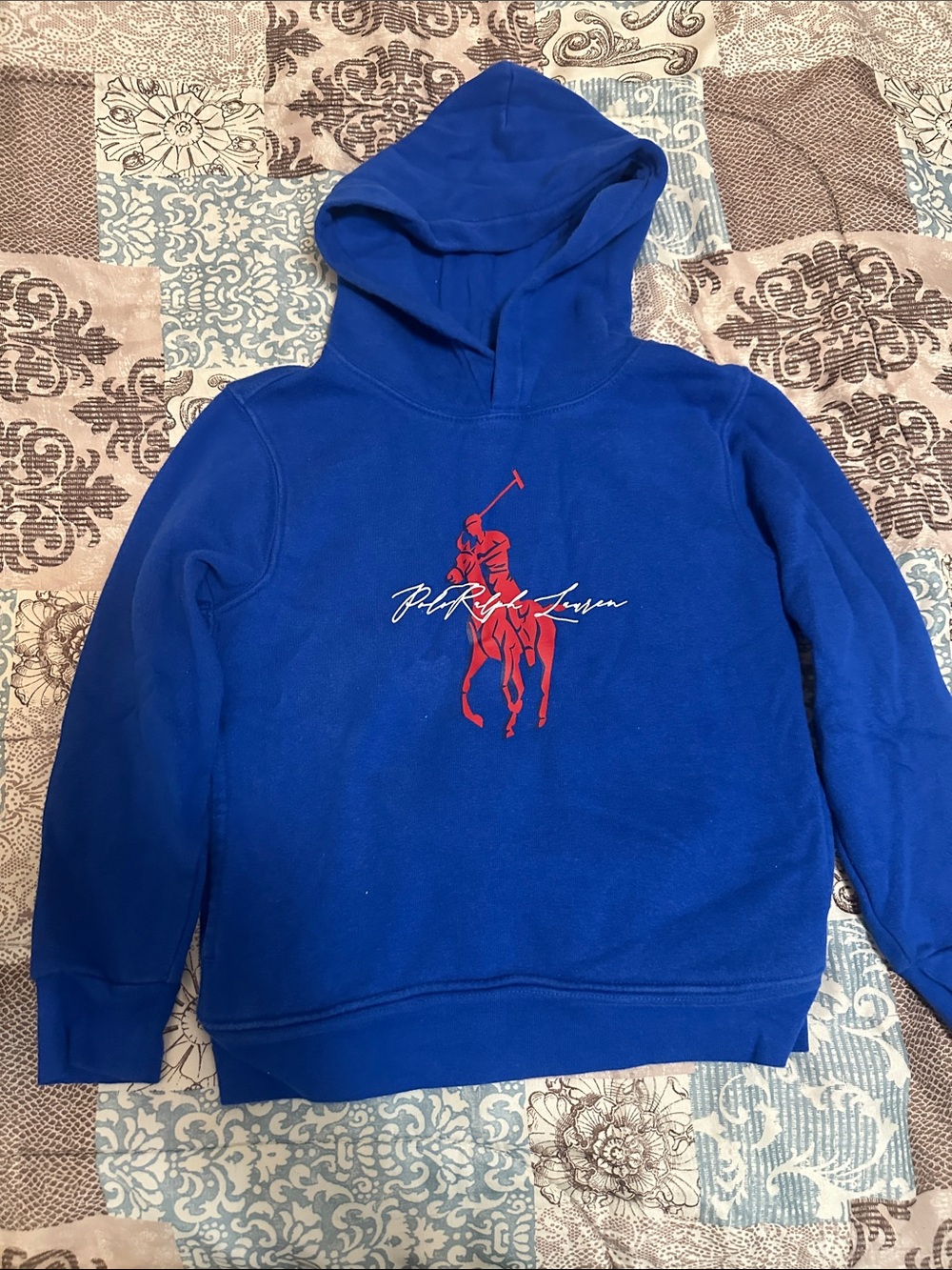 Ralph Lauren Royal Blue Hoodie with Red Polo Graphic